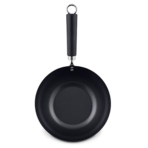 Ken Hom Carbon Steel Mini Wok, 20cm, Excellence, Induction Hobs Suitable/Metal Tool Safe/Phenolic Handle, Includes 1 x Chinese Wok Pan, KH420001