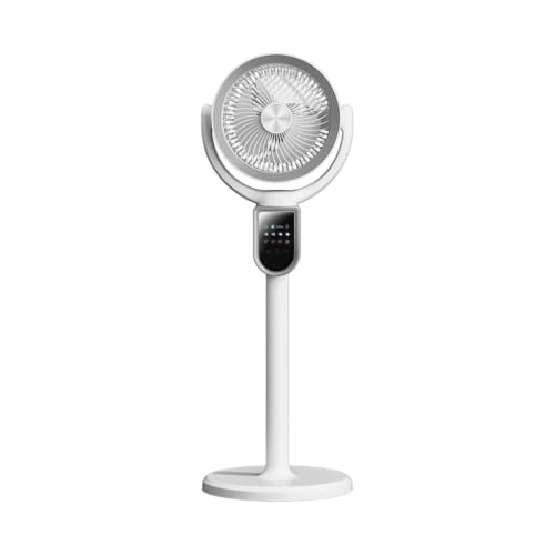 NRVTRE Ventilateur sur Pied Silencieux et Puissant avec Télécommande pour Chambre, 4800 mAh Rechargeable, 4 Vitesses Réglable, Oscillation Automatique, Minuterie 9, Couvrant Jusqu'à 28 m²