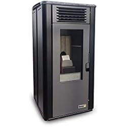 Estufa pellet 7 kW | Estufa pellets pequeña | Estufa pellet 4 colores y tubos Chimenea de pellets | Estufa de pellet barata