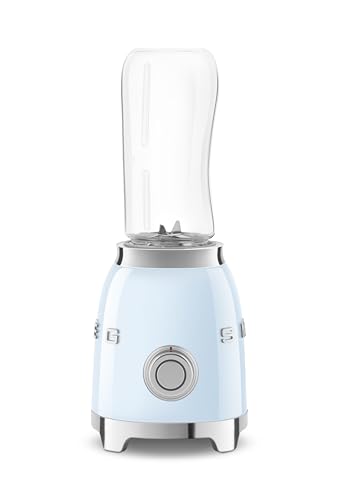 SMEG 50's Retro Style Personal Blender with Backlit Knob and Two 600 ML BPA Free bottles PBF01PBUS Pastel Blue