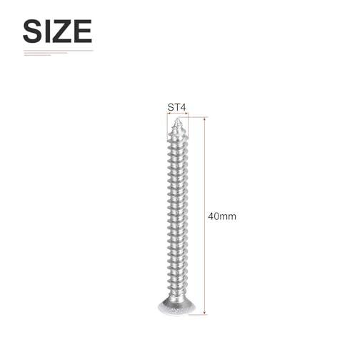 DTGN 25Pcs ST4x40mm Flat Head Wood Screws, 304 Stainless Steel White Phillips Self Tapping Screws - Image 2