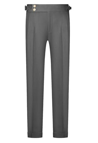 Men's Classic Dress Pants, High Waist Double Pleated, Gray with Side Adjusters2