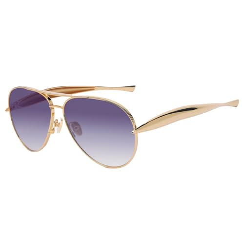 Image of Oversized Aviator Sunglasses For Women 70s Retro 2025 Metal Shades with Gold Streamline Arms
