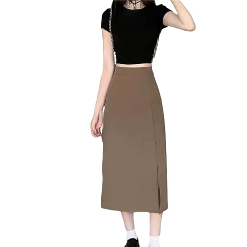 Casual Stretchy Plus Size High-Waisted Slimming Summer Skirt Women's Side Slit A- Line Skirt