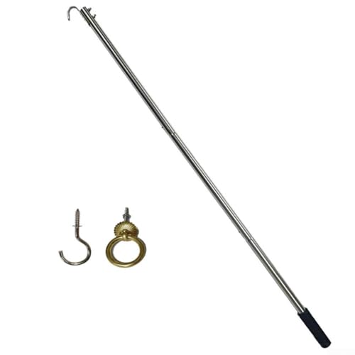 Kit asta di trazione per scale, asta di prolunga in acciaio inox da 101 cm, con gancio di stoccaggio, per scale sottotetto