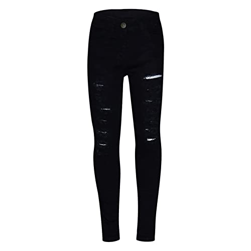 FEESHOW Kids Girls Stretchy Slim Fitted Tights Jeans Denim Pants Ripped Holes Skinny Jeggings Daily Wear
