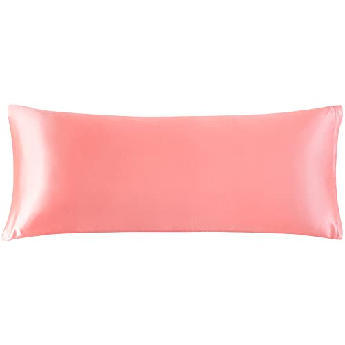 PiccoCasa Satin Body Pillowcase for Hair and Skin Luxury Silk Satin Long Pillow Cover Smooth Soft Satin Body Pillow Cover with Zipper Closure Light Coral 4ft 6
