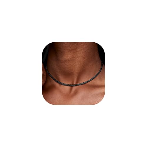 Richsteel Flat Box Chain Necklace Stainless Steel Mens Necklace Black Chain for Men No Tarnish 4mm Width Modern Hypoallergenic Hip Hop Jewelry with Gift Box 14 Inch Length