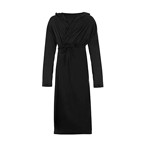 Roupão de banho masculino clássico com capuz e opções de comprimento total, Preto, M