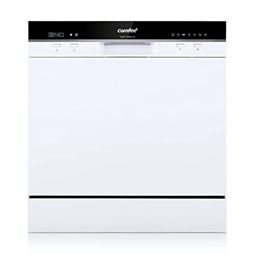COMFEE' Table Top Dishwasher TD802 Compact Dishwasher with 8 Place Settings, 7 Programmes, LED Display, Delay Start and Off-peak Wash Function