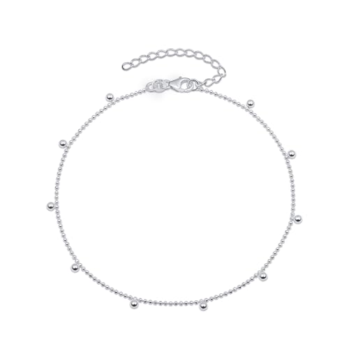 Image of Amberta Italian Sterling Silver Anklet for Women 925 | Adjustable Ankle Bracelets for Women Beaded Heart Summer Jewellery