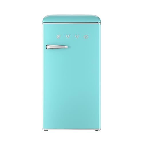 EVVO Nevera Pequeña Retro, 84 litros de Capacidad + 11 Litros de Congelador, Diseño Vintage, Bajo Consumo, Silenciosa, Control de Temperatura, Luz LED, Frigorífico Mini F26 Retro Color Azul Pastel