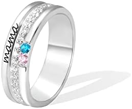 AILIN Personalized Mama Ring With Birthstone 925 Sterling Silver/...