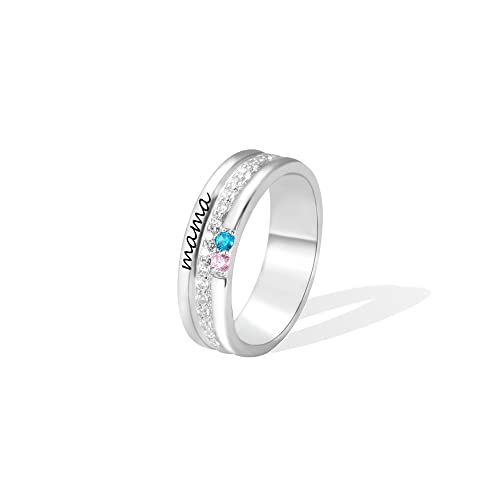 AILIN Personalized Mama Ring With Birthstone 925 Sterling Silver/...