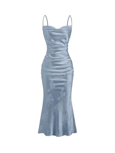 Image of Floerns Women's Spaghetti Strap Cowl Neck Long Slip Satin Silk Midi Dress