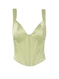 ZAFUL Women's Sexy Silky Cupped Padded Bustier Corset Style Back Zipper Racerback Tank Cami Crop Top