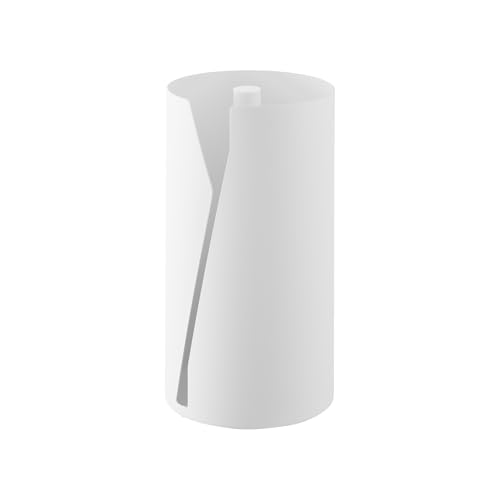 Yamazaki Tower Porte essuie-Tout Rond, en Acier - Distributeur de Papier Cuisine fermé, Design hygiénique, Stable et Compact, Utilisation à Une Main - 16 x 16 x 30,2 cm, Design Japonais, Blanc