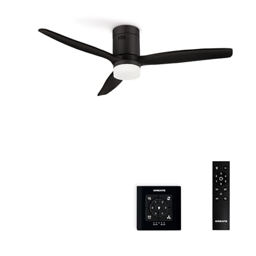 CREATE / WINDCALM S/Ventilador de techo con luz negro con controlador y mando / 40W, Silencioso, Ø112 cm, 6 velocidades, 3 temperaturas de luz, temporizador, función verano-invierno