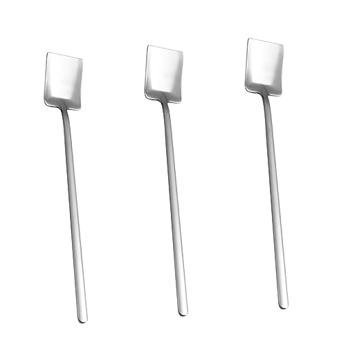 BEBEMOKO 3pcs Stainless Steel Stirring Spoon Dessert Spoons Mini Scoop Mini Spoon Large Cookie Tins with Lids Cocktail Stirring Spoons Drink Spoon Dessert Serving Spoon Mixing Spoon Silver