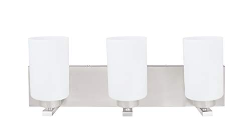 Image of Aspen Creative 62220, Three-Light Metal Bathroom Vanity Wall Light Fixture, 22 inch Wide, Transitional Design in Satin Nickel