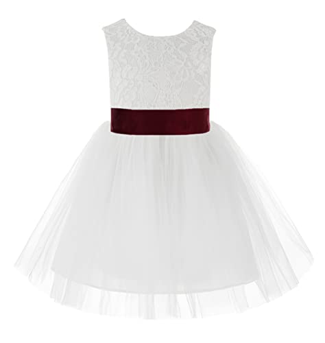 White Backless Lace V-Back Pretty Princess Gown Flower Girl Dresses 206T2