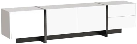 BTM TV Stand, TV Stand Cabinet,TV cabinet, low panel with colorblocked legs in high-gloss white and black, with doors and drawers, doors with shelves. Simple line design,190x35x45cm