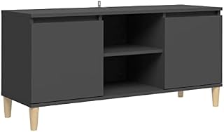vidaXL TV Cabinet with Solid Wood Legs Indoor Entertainment Centre Bedroom Living Room Furniture TV Stand Unit Hifi Cabinet Concrete Grey