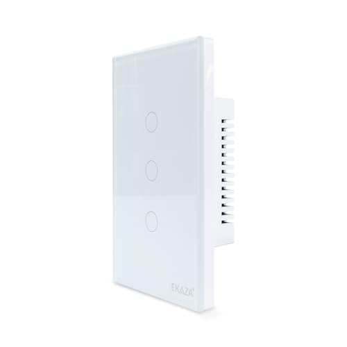 EKAZA Interruptor Inteligente, Touch, borda 2.5 D, Wifi+BLE, 3 botões, Branco, Compativel com Google