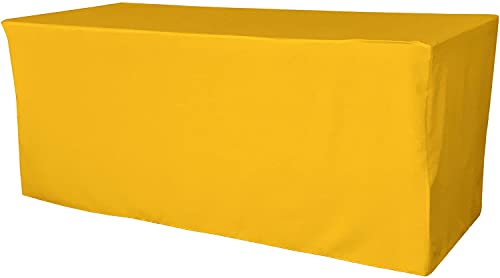 LA Linen Polyester Poplin Fitted Tablecloth, 96" L x 30" W x 30" H, Dark Yellow