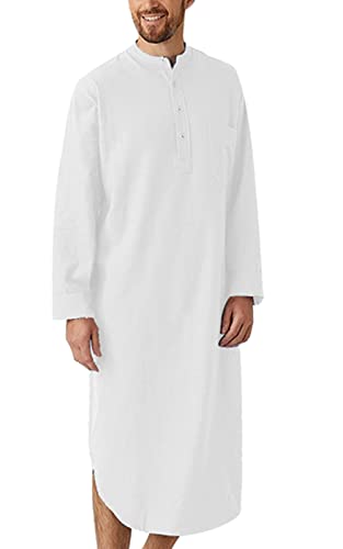 SEAUR Mens Nightshirts Long Sleeve Sleepwear Cotton Robe Henley Shirts Kaftan Thobe Loungewear Pamajas Comfort Sleep Shirts