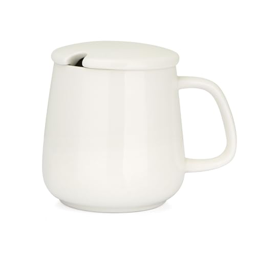 Taza de cerámica de 15 oz con tapa y base plana Blanca miniatura 1