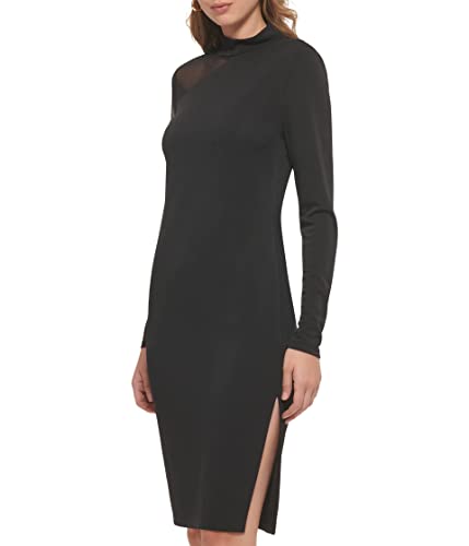 DKNY Long Sleeve Mock Neck Mesh Shoulder Maxi Dress3