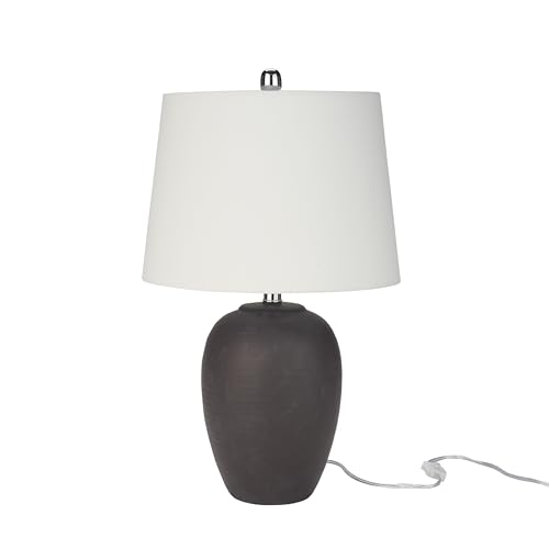 Image of Nourison Home 23 inch Dark Purple Distressed Ceramic Pot Table Lamp for Bedroom, Living Room, Dining, Office, with White Shade
