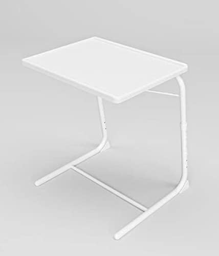 Table Adjustable Folding Portable Table, Lounge, Bedroom Furniture, Living, Tv, Multi Function Office Picnic Garden (White Without Cup Holder)