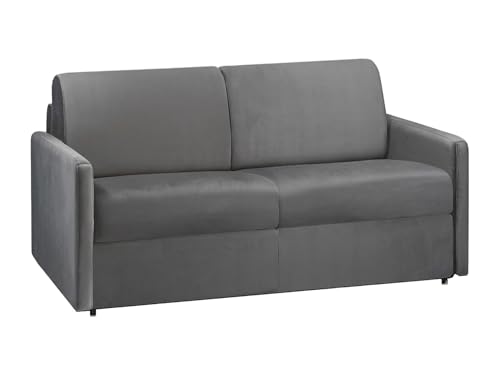 Vente-unique - Canapé 2 Places Convertible Express en Velours Gris Anthracite avec Assise mémoire de Forme - Couchage 120 cm - Matelas 14 cm CALIFE