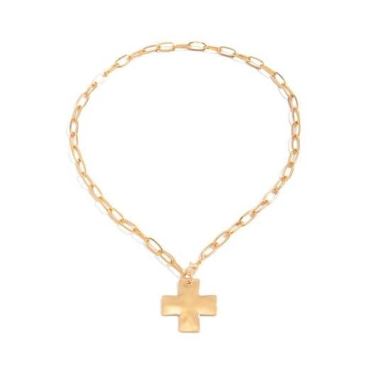 Kokoma Colar feminino com pingente de cruz punk, corrente de elos grossos, gargantilha empilhável, unissex, joia moderna, 18.1 inches, Metal, Sem Pedra Preciosa