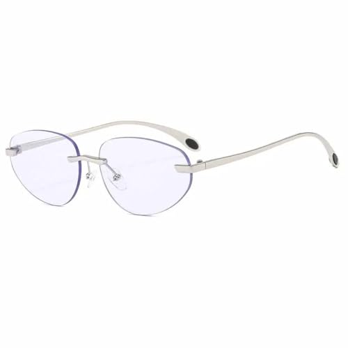 Lunettes de soleil ovales sans monture UV400 pour femme et homme en métal