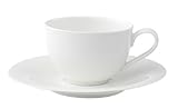 Spülmaschinenfest Villeroy & Boch 10-3460-1290 New Cottage Basic Kaffeetasse mit Untertasse, 2-teilig, Premium Porzellan, weiß