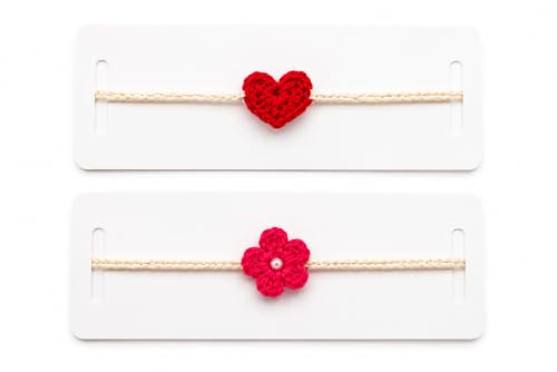 Image of Handmade Crochet Floral Rakhi Set with Pearl Accent | Designer Raksha Bandhan Gift Combo (Pack of 3) heart shape /mini flower /evil eye