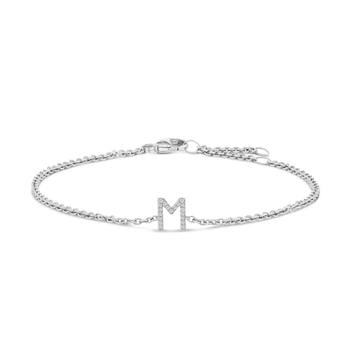 10K White Gold Diamond Accent "M" Initial Charm and Link Bracelet
