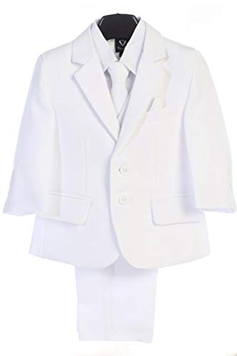 Lito 3585 Boys First Communion/Wedding/Graduation/Special Occasion Two-Button 5pc Suit (with Garment Bag) (8) White