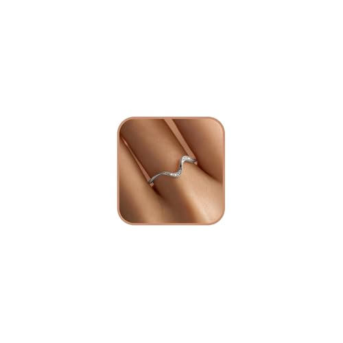 KIFUTENG 925 Sterling Silver Wave Rings for Women CZ Self Reminder Inspirational Motivation Ring Up and Down High and Low Ring Minimalism Encourage Valentines Jewelry Birthday Gifts (Silver, 11)