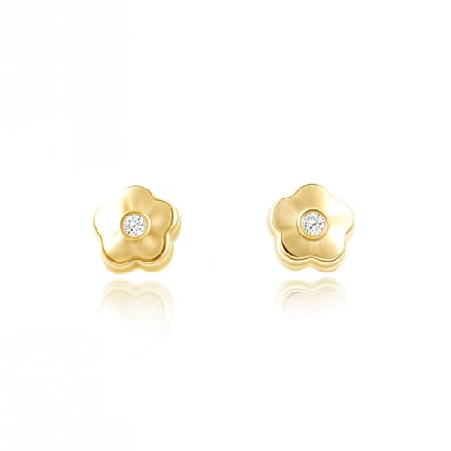 Pendientes Bebe Oro Margarita circon 5 petalos - Estuche Regalo - Certificado de Garantía - Mondepetit