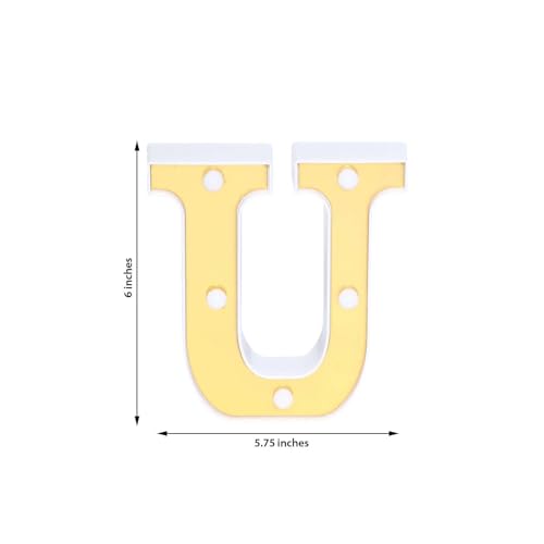 Image of Efavormart 6 inch Gold Marquee Letter U, Mirror Front Warm White LED Light Up 3D Sign, Battery Operated 72H Glow for Wedding Party & Wall Decor