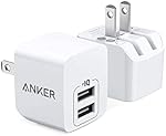 Anker 2-Pack Double port 12W USB Un bloc chargeur avec prise pliable, boîte de recharge Brick, Cube pour iPhone 16 15 14 13 12 Pro Max, Galaxy S22 S21 Remarque 20