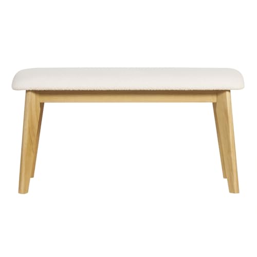 Miliboo Banc scandinave en Tissu Effet Laine bouclée Blanc et Bois Clair L92 cm ELION