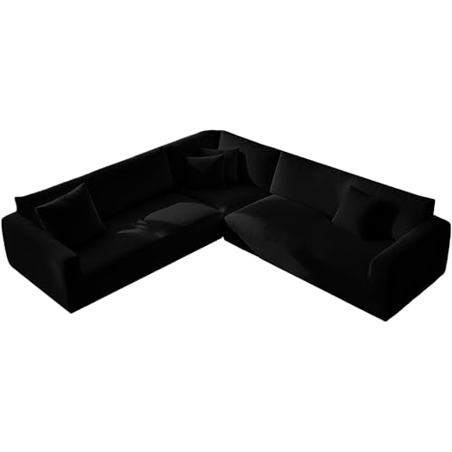 KYJSW L Shape Corner Sofa Cover Stretch Velvet Sectional Couch Covers 1/5/6/7 Seater Sofa Slipcovers Soft Non-Slip Furniture Protector (Black,5 Seat-2C2 3 PCS)