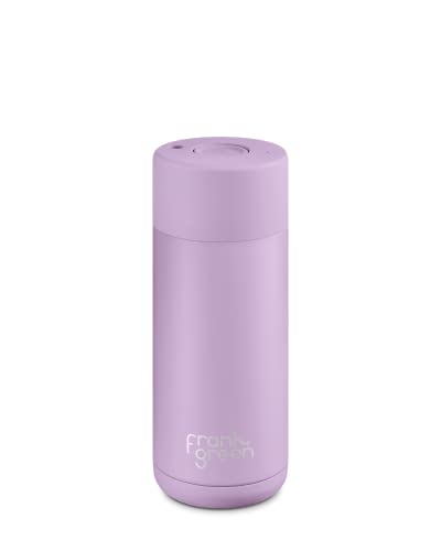 frank green - Ceramic Reusable Cup - Travel Coffee Mug, Stainless Steel Coffee Cup, Insulated Tumbler - Push Button Lid - 16oz - Lilac Haze