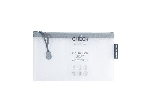 Grafoplas - Bolsa con Cremallera EVA Soft Check 23x13cm, Blanco, Tacto Suave, Zipper Bag Hecha con Goma EVA Transparente, Perfecta para Proteger y Transportar Documentos y Artículos Pequeños