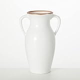 Sullivans Modern Vase with Handles, Modern Home Decor, Flower Vase, Ceramic Vases for Your Living Room, Home Office, and Kitchen, Minimalist Shelf Decor, Vases for Real or Fake Flowers (CM3125) White